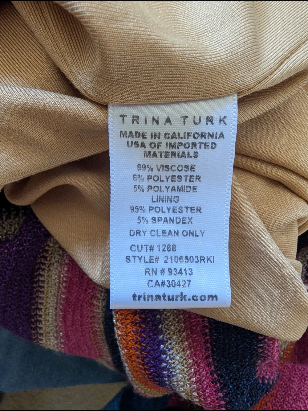 Trina Turk Multi-Color Striped Knit Top with Beige Lining - Picture 11 of 12